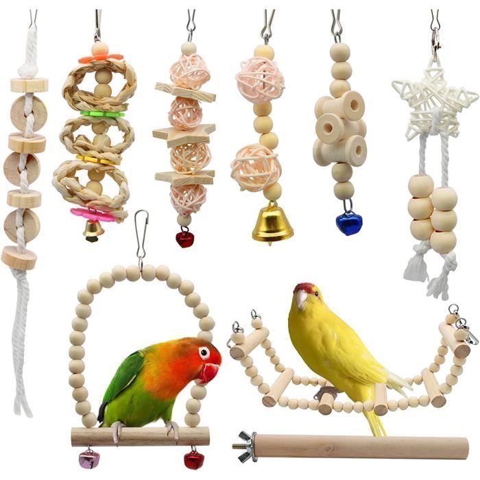 Jouets de marche pour perroquets - ZGEER - 9 pcs - Bois naturel non toxique - Jeux intérieurs - Marron
