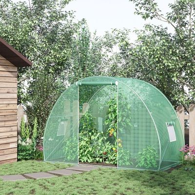 Serre Tunnel Outsunny 3.5x3x2m | 10.4m² - PE 140g/m² | Porte Zippée Et Fenêtres Moustiquaire | Acier Galvanisé