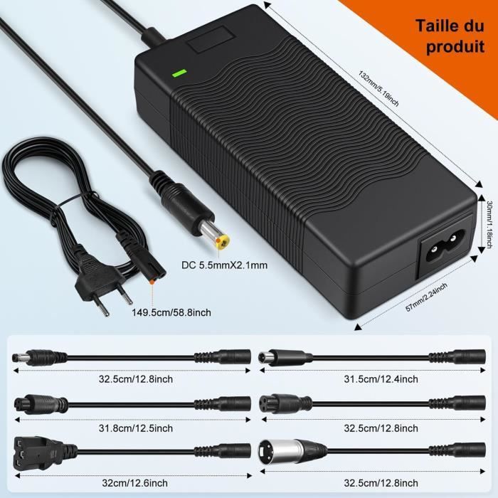 Chargeur Universel 42V 2A Pour Trottinette Électrique – 5 Embouts Inclus (Livraison Gratuite)