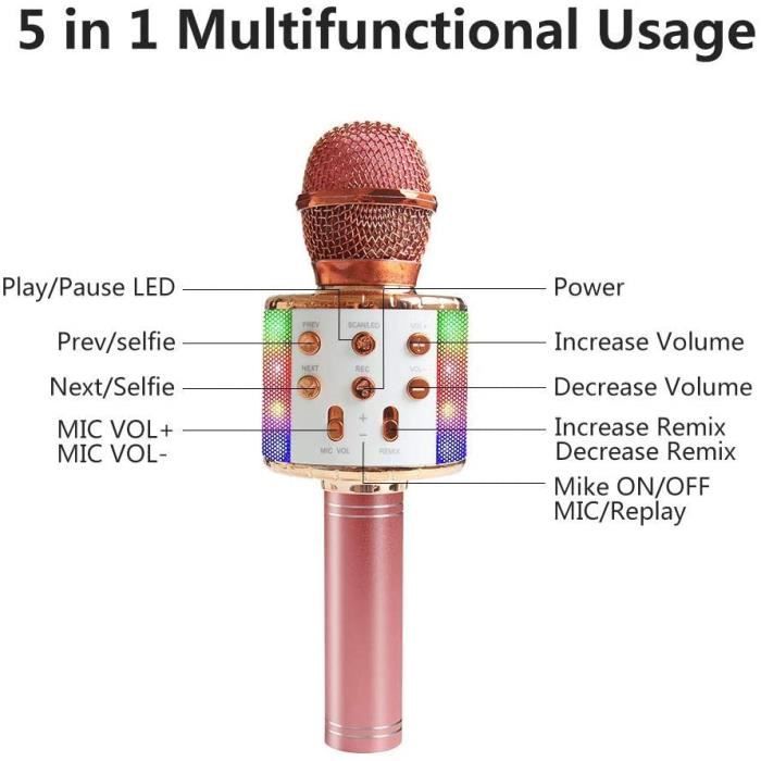 Équipement de karaoké ASENTER Microphone Karaoke Sans Fil, Micro Karaoké  Bluetooth Portable avec LED Lumière Disco pour 81517
