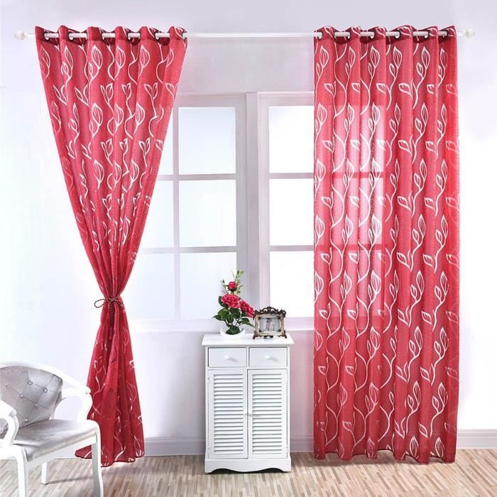 Rideaux Voilages Semi-occultants 2 Panneaux - 100x120 Cm - Rouge Foncé - Polyester - Œillets Pour Tringle 4 Cm - Salon, Chambre