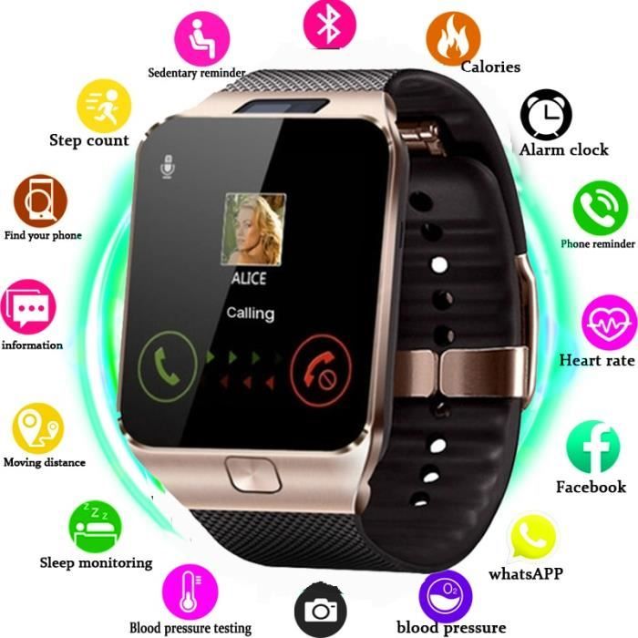 Montre connectee Bluetooth Montre Intelligente DZ09 Smartwatch TF SIM Camera Hommes Femmes montre Bracelet Sport pour Type Or Cdiscount Telephonie