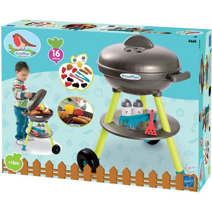 Barbecue Jouet Ecoiffier 4668 + 16 Accessoires – Charbon, Grille, Saucisses… – Dès 18 Mois – Made In France