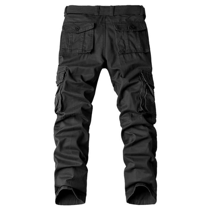 Pantalon Cargo Homme FUNMOON Coton Multi Poche Noir