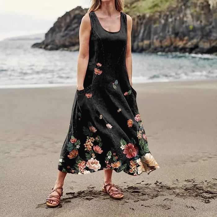 Robe Ete Femme de Plage Retro Col Rond au Genou Vert Vert Cdiscount Pret a Porter