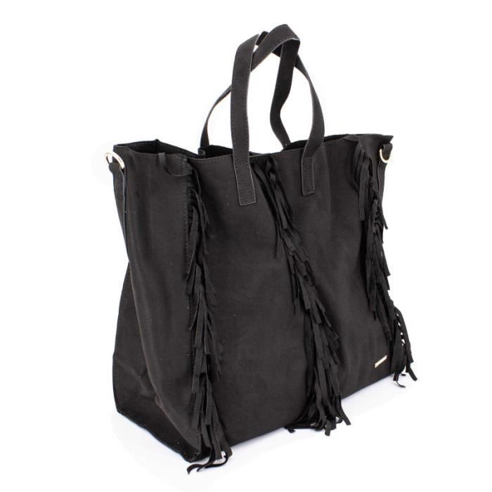 Grand sac a main cabas effet suedine avec franges tonka Femme MANOUKIAN Cdiscount Bagagerie Maroquinerie