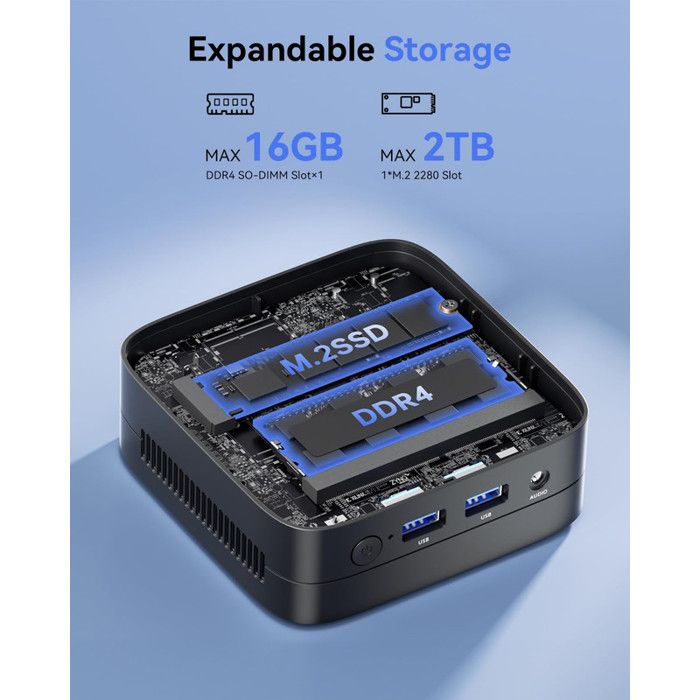 Mini PC N95 12ème Génération 8Go RAM DDR5 256Go SSD - Double Ethernet WiFi 6 - Ultra Compact