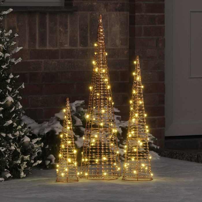 3 Mini Sapins De Noël LED Pour Bureau - Hauteurs 15, 20, 25 Cm, Décorations De Table, Ambiance Festive