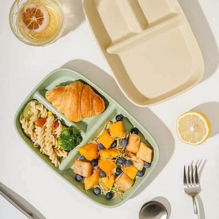 Assiette Compartimentée Adulte Hoshisea • Céramique • Pour Repas Équilibrés, Régime, Salades • Design Dinosaure Vert