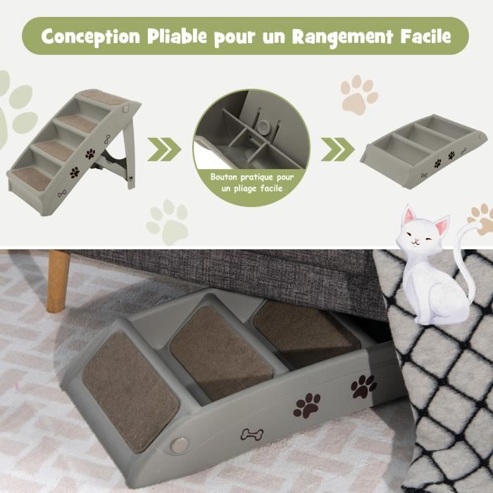 Escalier Pour Chien Pliant à 4 Marches En Plastique Charge 60KG 64 X 39 X 49 Cm Feutre Doux Chiens Et Chats Cafe