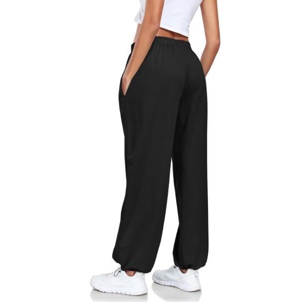 Pantalon de Jogging Femme Pantalon de Survetement Ample avec Poches a Taille Haute elasticite Sudation Reglable Casual Pant Noir Noir Cdiscount Pret a Porter