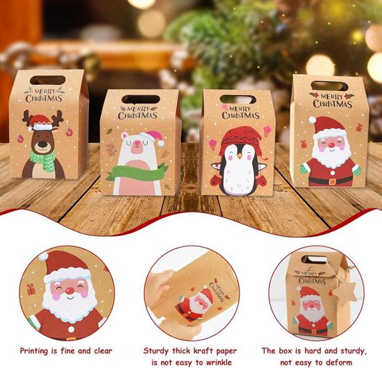 Lot De 24 Grands Sacs Cadeaux De Noël En Papier Kraft Avec Poignées Et