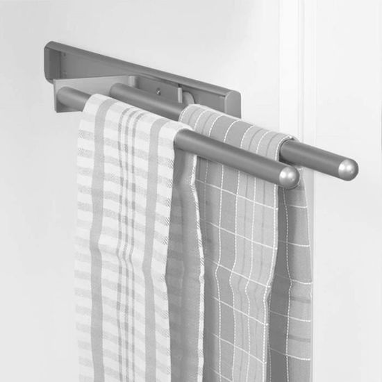 à 3 bras 440 mm,support pour drap de salle de bain ou torchons de cuisine Aluminium Emuca Anodisé mat Porte-serviettes extensible