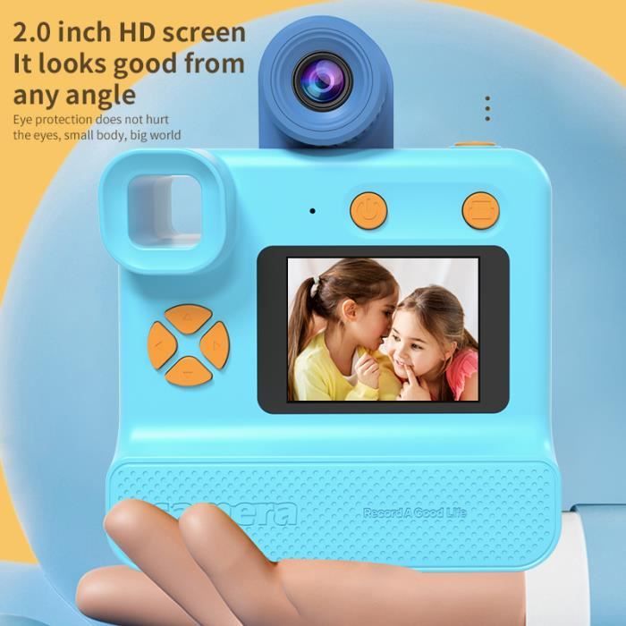 Bleu avec carte SD 32G-Appareil photo à impression instantanée pour  enfants, appareil photo numérique HD 1080