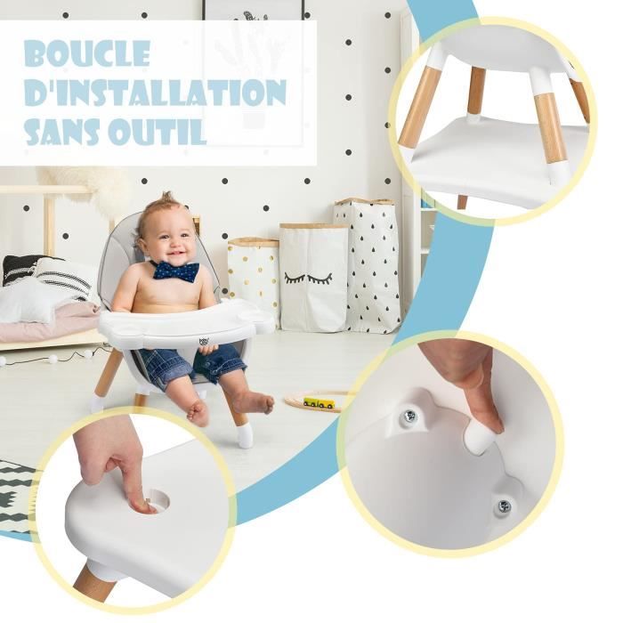 DREAMADE Chaise Haute Bébé 3 En 1 Convertible 6-36 Mois – Pliable, 7 Hauteurs, Plateau Amovible, Roues Verrouillables, Gris