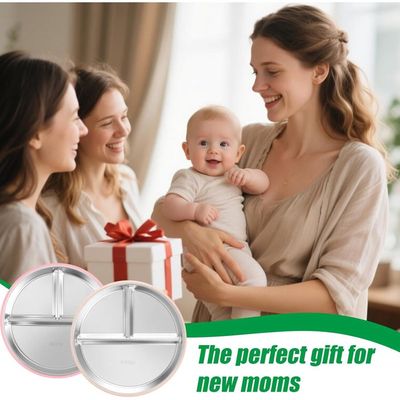 Lot De 2 Assiettes Bébé Ventouse Inox 304 - Avec 2 Cuillères Et Fourchettes - Compartiments, Lavable Lave-Vaisselle, Sans BPA