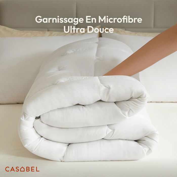 Couette Grand Froid 140x200 Cm - Garnissage 700 GSM Fibre Creuse - Blanche - Anti-acarien, Anti-bactérien