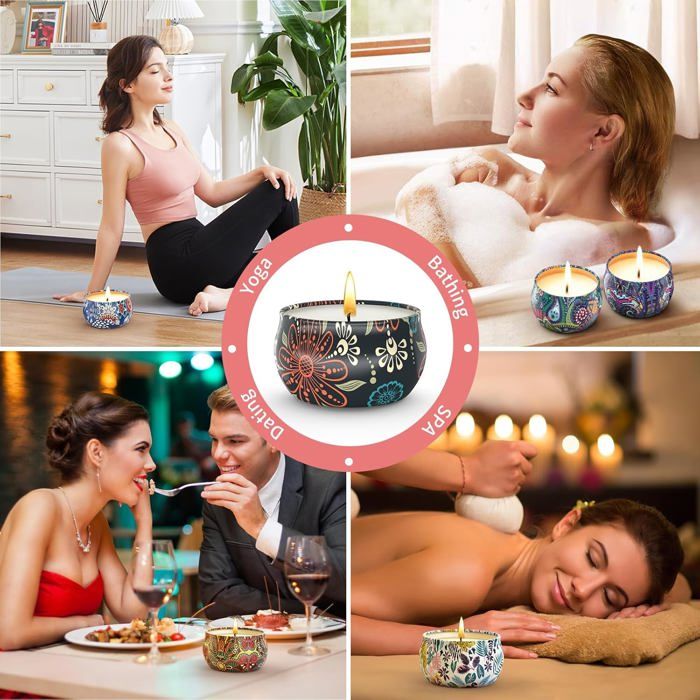 Coffret 6 Bougies Parfumées Soja - Parfums Citron, Vanille, Lavande, Etc. - Cadeau Saint Valentin, Noël