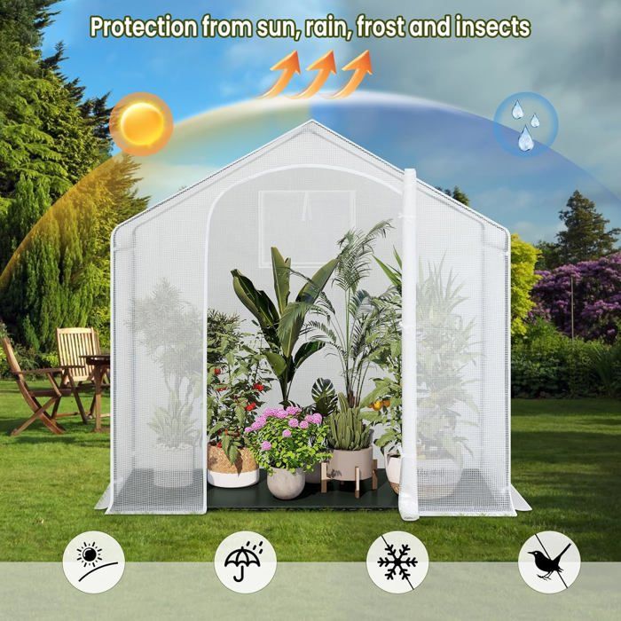 Serre Tipi De Jardin WOLTU 240x200x200 Cm – Bâche PE 140g/m², Cadre Acier, Porte Zippée, Protection Plantes