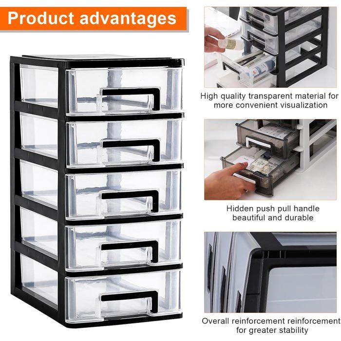 Tour De Rangement 6 Tiroirs VEVOR – Plastique Transparent, 2 Tours Empilables, Idéal Bureau Ou Atelier, Gain De Place - 5