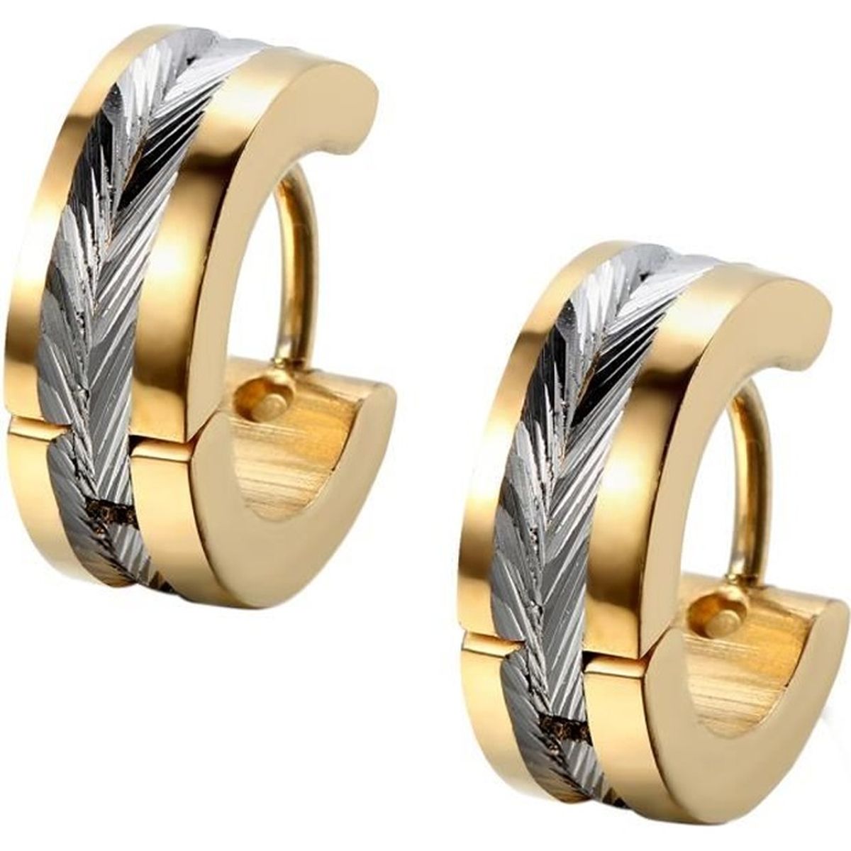 Flongo Boucle d'Oreille Homme Or Charnière Plume Bling Acier Inoxydable ...
