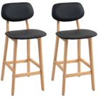 Lot de 2 tabourets de bar HOMCOM, chaises hautes, tabourets de cuisine revêtement synthétique avec dossier et pieds en bois, noir