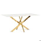 RATTATAN Table rectangulaire d'intérieur Morgan 160x90 cm avec plateau en verre trempé et pieds en métal (Marbre blanc, Or)