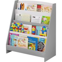 Bibliothèque Étagère à Livres Enfants, avec 4 Niveaux de Compartiments Ouvert, 61x30x70cm, Blanc+Gris 0027ETSJ