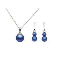 Parures ensemble bijoux Argent rhodié et perles Mystic blue Swarovski collier et boucles d'oreilles assorties