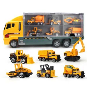 VOITURE - CAMION Ingénierie 7 voitures - Ensemble de jouets de construction moulés sous pression pour garçons, camion de trans