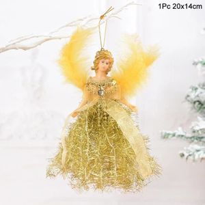 PERSONNAGES ET ANIMAUX Ange jaune 1p-Pendants d'arbre de Noël Snowflake Angel Deer Ornements suspendus Décorations de Noël pour enfants Toy 2023 NAVIDAD