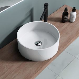 LAVE-MAIN Sogood vasque à poser ronde blanc lavabo circulaire évier 40x40x15cm lave mains salle de bains Colossum804