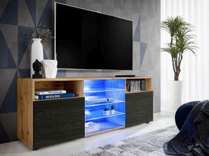 MEUBLE TV Meuble TV - Extreme Furniture - T38 - Carbone Mat & Bois naturel - LED bleues