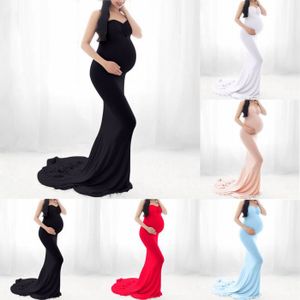 ROBE Femmes enceintes Sexy accessoires de photographie sans manches sans bretelles longue robe de maternité - Rose