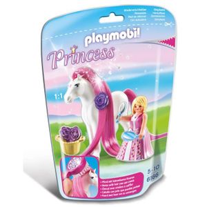 FIGURINE - PERSONNAGE PLAYMOBIL 6166 Princesse rose avec cheval à coiffe
