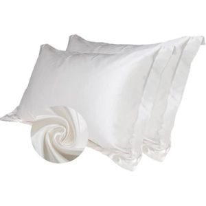 TAIE D'OREILLER 1 paire de taies d'oreiller en satin de soie pour cheveux et peau 84 x 54 cm doux et confortable (blanc)337