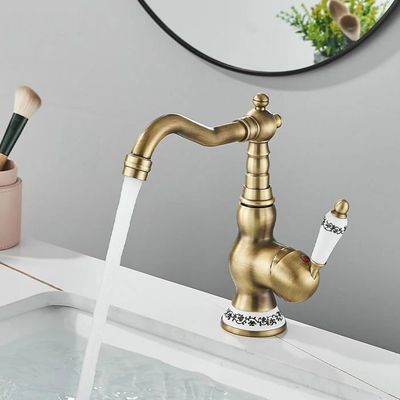 Robinet De Salle De Bain FWZZQ Laiton Antique - Mitigeur Lavabo Rétro Rotatif 360° Bronze Huilé