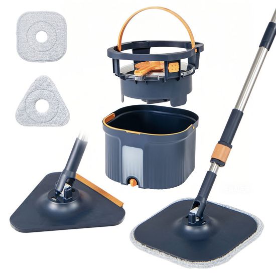 Generic Balai Serpillère Rotative 360° Avec 1 Seau Et 2 Têtes De Balai Pour Vadrouille Serpillere Nettoyer 64814842