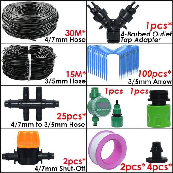 Kit Irrigation Goutte à Goutte 55m+15m 340 Pièces - Système Arrosage Automatique Jardin
