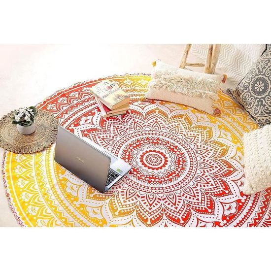 Nappe Ronde 120 Cm Style Bohème Mandala - Polyester, Anti-taches, Déco Fête Cuisine Mariage - 13
