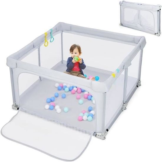 Parc Pour Bébé OHMG Pliable Avec 2 Anneaux Et Balles - Dimensions 180x120x66 Cm, Filet Respirant, Intérieur/extérieur, Noir
