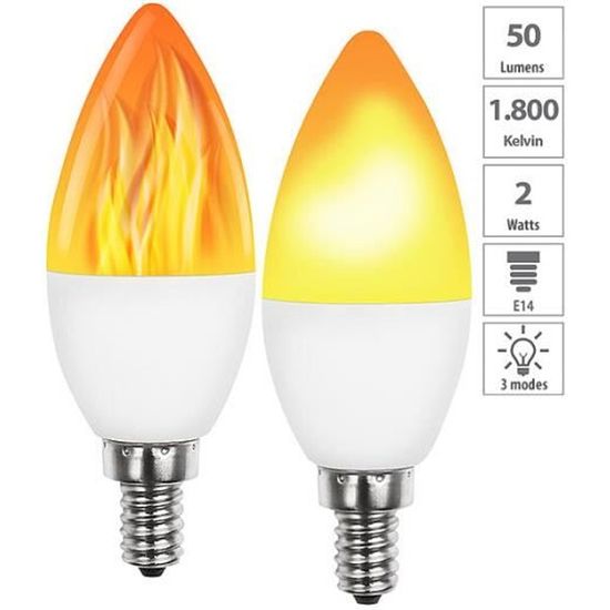 2 ampoules LED E14 effet flamme avec 3 modes d'éclairage Cdiscount Maison