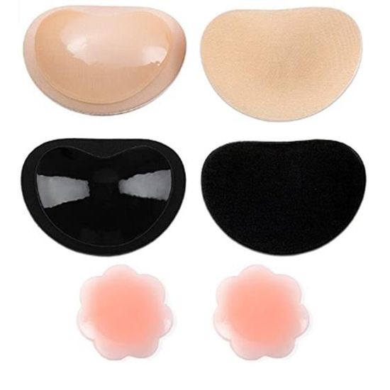 4 Paires De Coussinets Push-up Auto-adhésifs Pour Soutien-gorge - Noir Et Beige | Formes Cœur Et Triangle