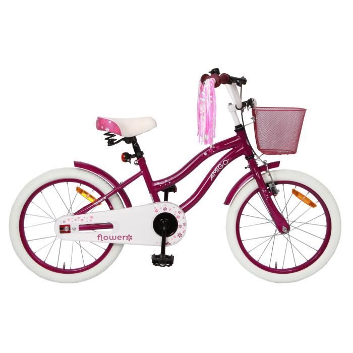 Amigo Flower - Vélo enfant 18 pouces - Les filles à partir de 5-8 ans - Violet