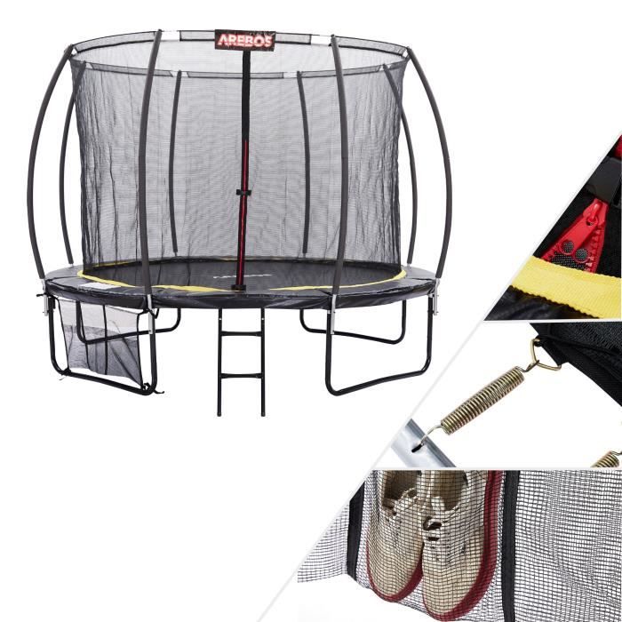 Trampoline AREBOS12 pieds 366cm Courbe Citrouille avec filet de sécurité Échelle