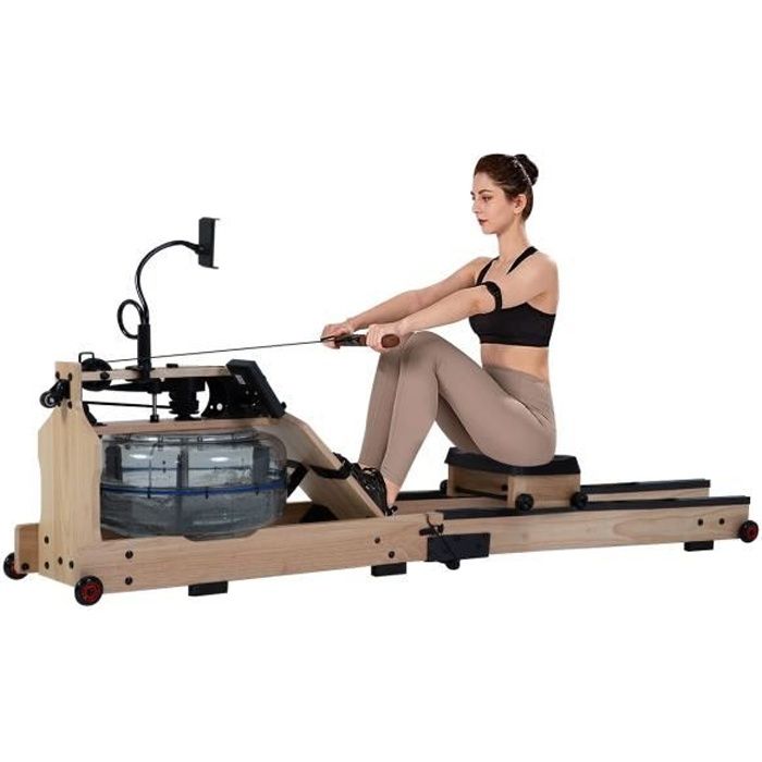 Rameur en bois - rameur avec écran LCD, APP et Bluetooth,lunettes VR, fitness à domicile, pliable