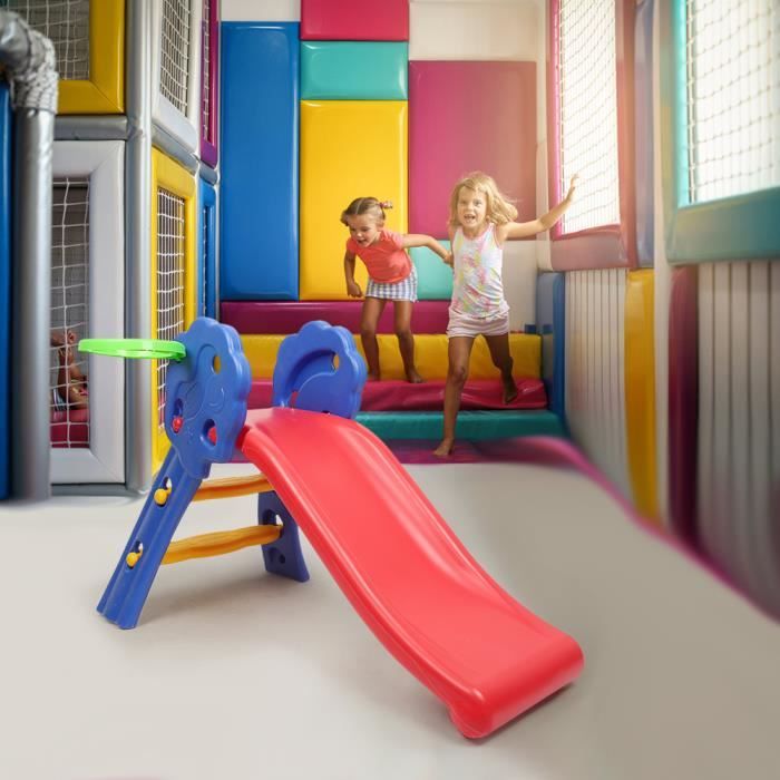 HEK Toboggan Enfant Pliable avec Panier de Basket avec 2 Marches et Charge Max 50 KG pour Garçons Filles 3-8 Ans, Idéal pour