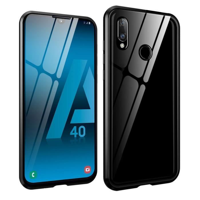 Coque Samsung Galaxy A40, Étui Adsorption Magnétique Double face Verre trempé Couverture pour Samsung Galaxy A40 -Noir