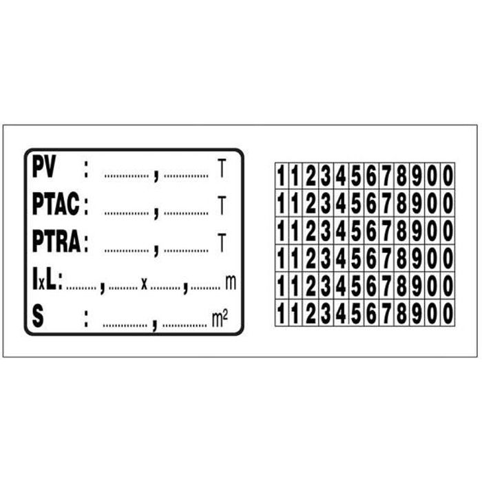 Autocollant plaque de tare avec chiffres à coller
