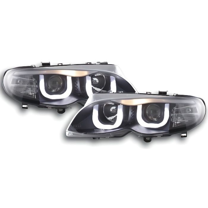 Paire de feux phares avant BMW Serie 3 E46 Berline , Break de 2002 a 2005 Angel Eyes Noir